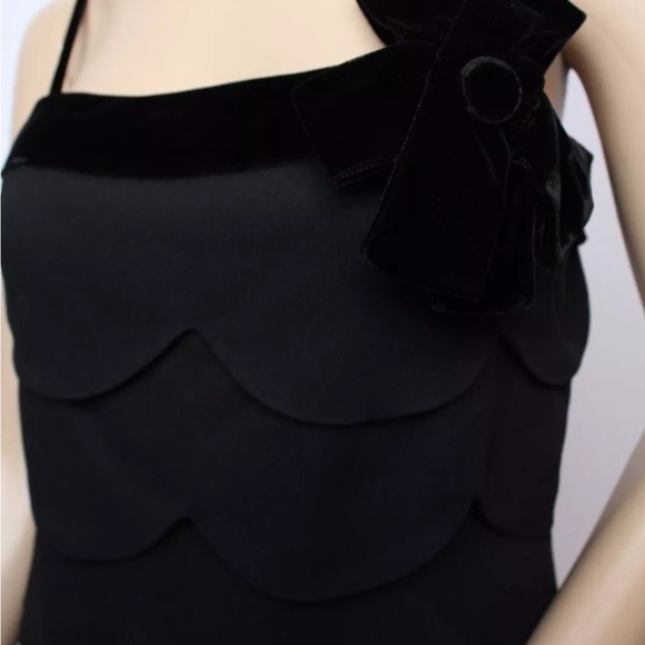 VTG 60's Lee Jordan Black Tiered Velvet Bow Trim Cocktail Party Prom Mini Dress - Picture 7 of 8